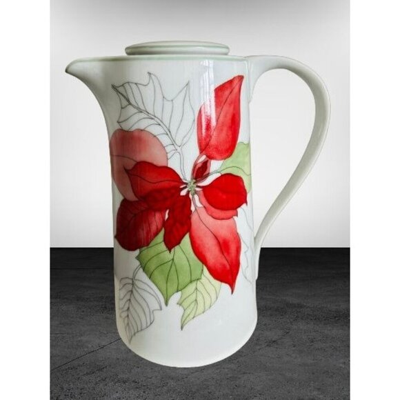 Block Spal Poinsettia Coffee Pot by Mary Lee Garten 10" - Picture 1 of 11